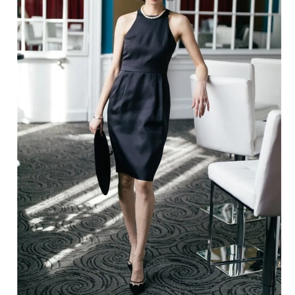 black high neck shift dress